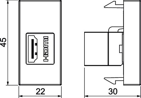 Suporte multimédia HDMI Fêmea-fêmea 1/2 módulo 22,5x45x30 Policarbonato cinzento antracite RAL 7021 – Imagem 2 de 2