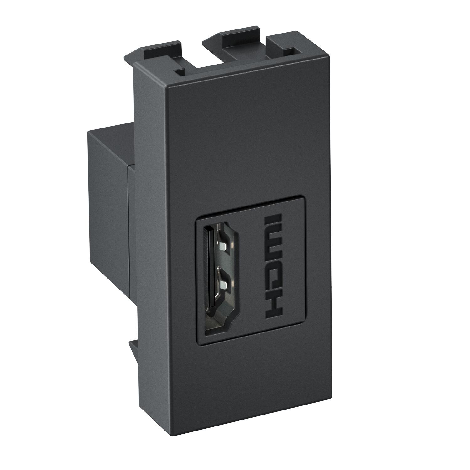 Suporte multimédia HDMI Fêmea-fêmea 1/2 módulo 22,5x45x30 Policarbonato cinzento antracite RAL 7021
