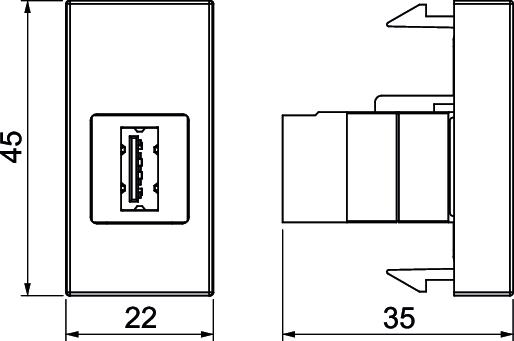 Suporte multimédia USB 3.0 A Fêmea-fêmea 1/2 módulo 22,5x45x35 Policarbonato cinzento antracite RAL 7021 – Imagem 2 de 2