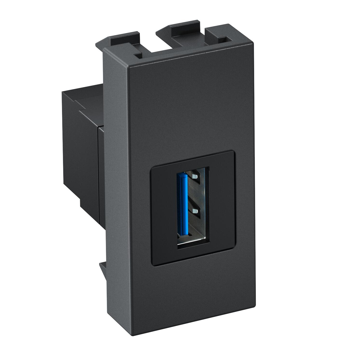 Suporte multimédia USB 3.0 A Fêmea-fêmea 1/2 módulo 22,5x45x35 Policarbonato cinzento antracite RAL 7021