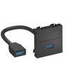 Suporte multimédia USB 3.0 A-A com cabo, fêmea-fêmea 45x45mm Policarbonato cinzento antracite RAL 7021