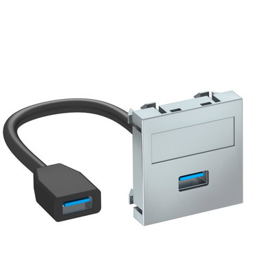 Suporte multimédia USB 3.0 A-A com cabo, fêmea-fêmea 45x45mm Policarbonato alumínio lacado