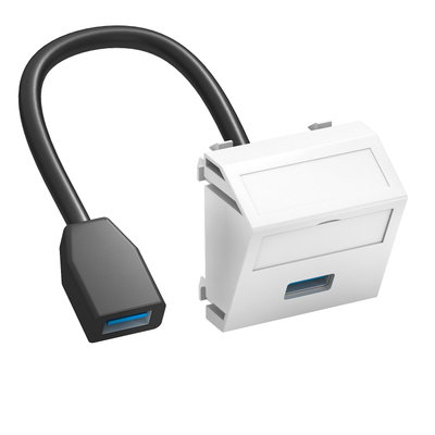Suporte multimédia USB 3.0 A-A com cabo, fêmea-fêmea 45x45mm Policarbonato branco puro RAL 9010