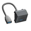Suporte multimédia USB 3.0 A-A com cabo, fêmea-fêmea 45x45mm Policarbonato cinzento antracite RAL 7021