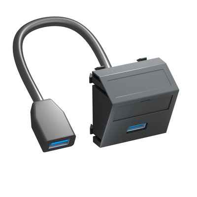 Suporte multimédia USB 3.0 A-A com cabo, fêmea-fêmea 45x45mm Policarbonato cinzento antracite RAL 7021