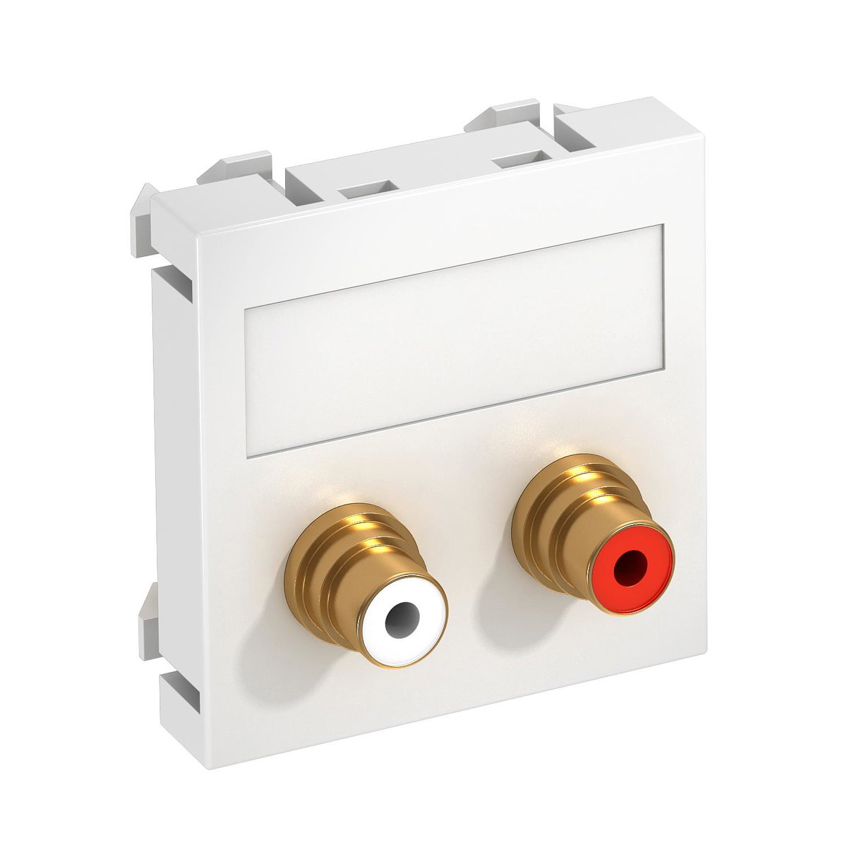 Suporte multimédia RCA áudio 2x Tomada com ligação soldada 45x45mm Policarbonato branco puro RAL 9010