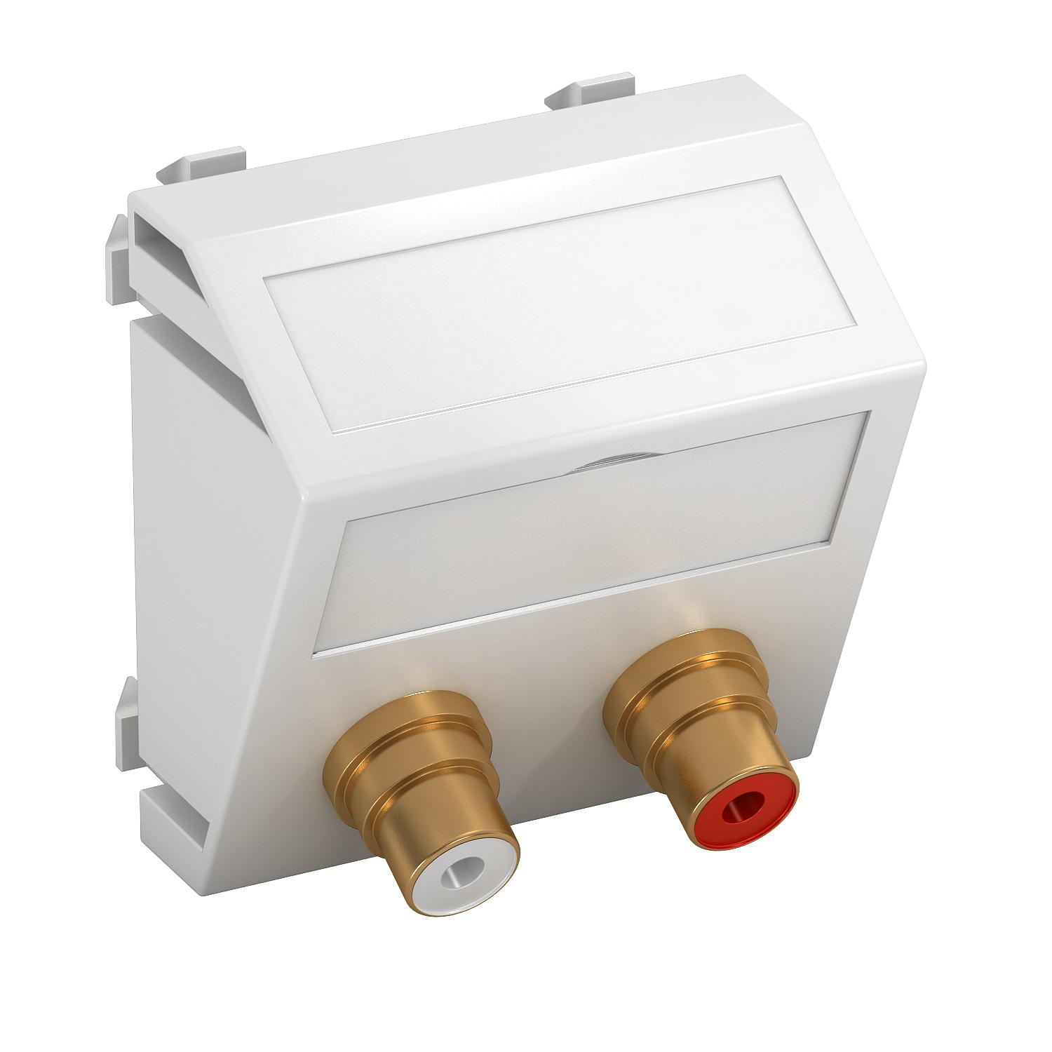 Suporte multimédia RCA áudio 2x Ficha, fêmea-fêmea 45x45mm Policarbonato branco puro RAL 9010