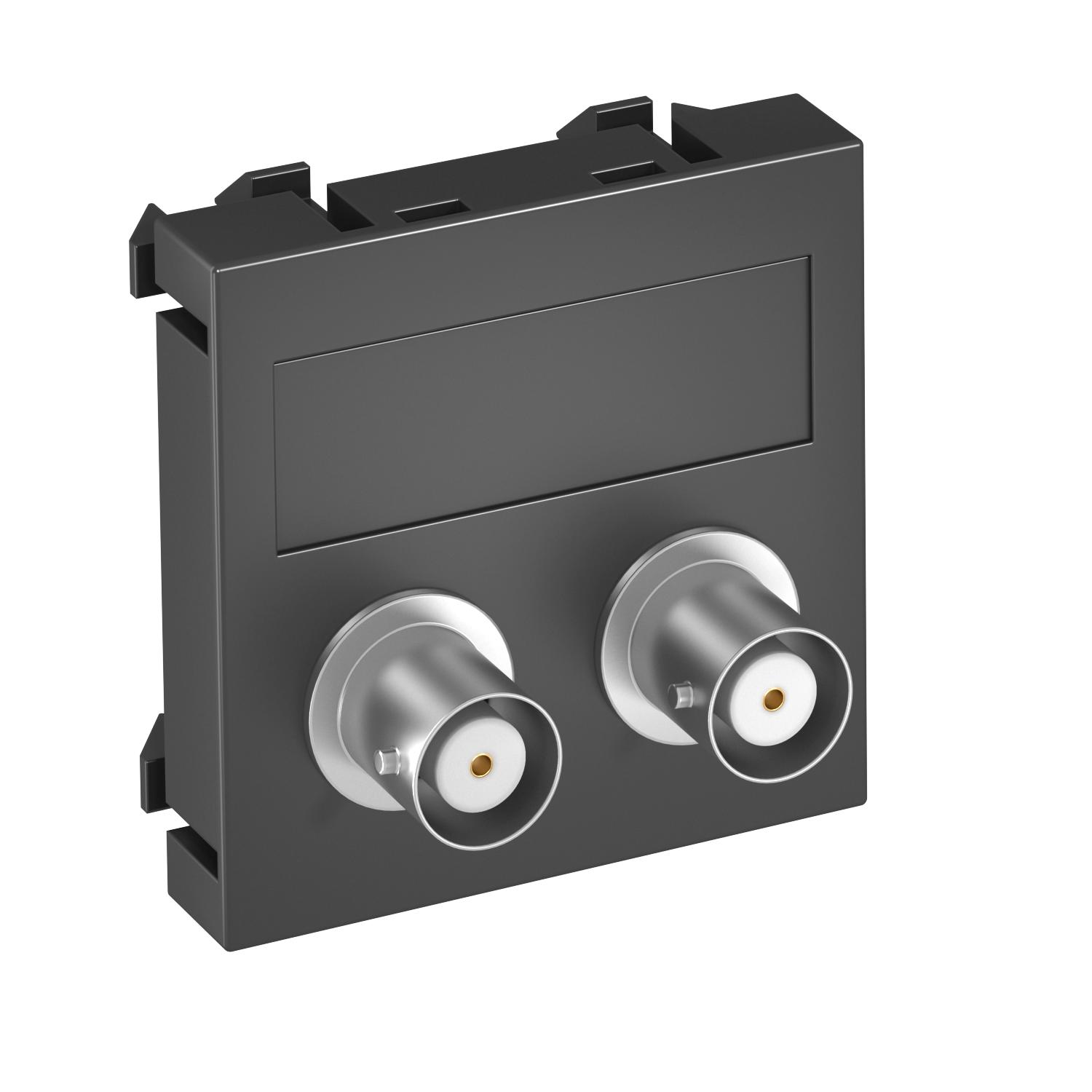 Suporte multimédia BNC áudio 2x Ficha, fêmea-fêmea 45x45mm Policarbonato cinzento antracite RAL 7021