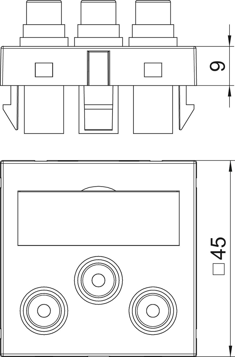 Suporte multimédia Áudio/Vídeo 3x Ficha, fêmea-fêmea 45x45mm Policarbonato branco puro RAL 9010 – Imagem 2 de 3