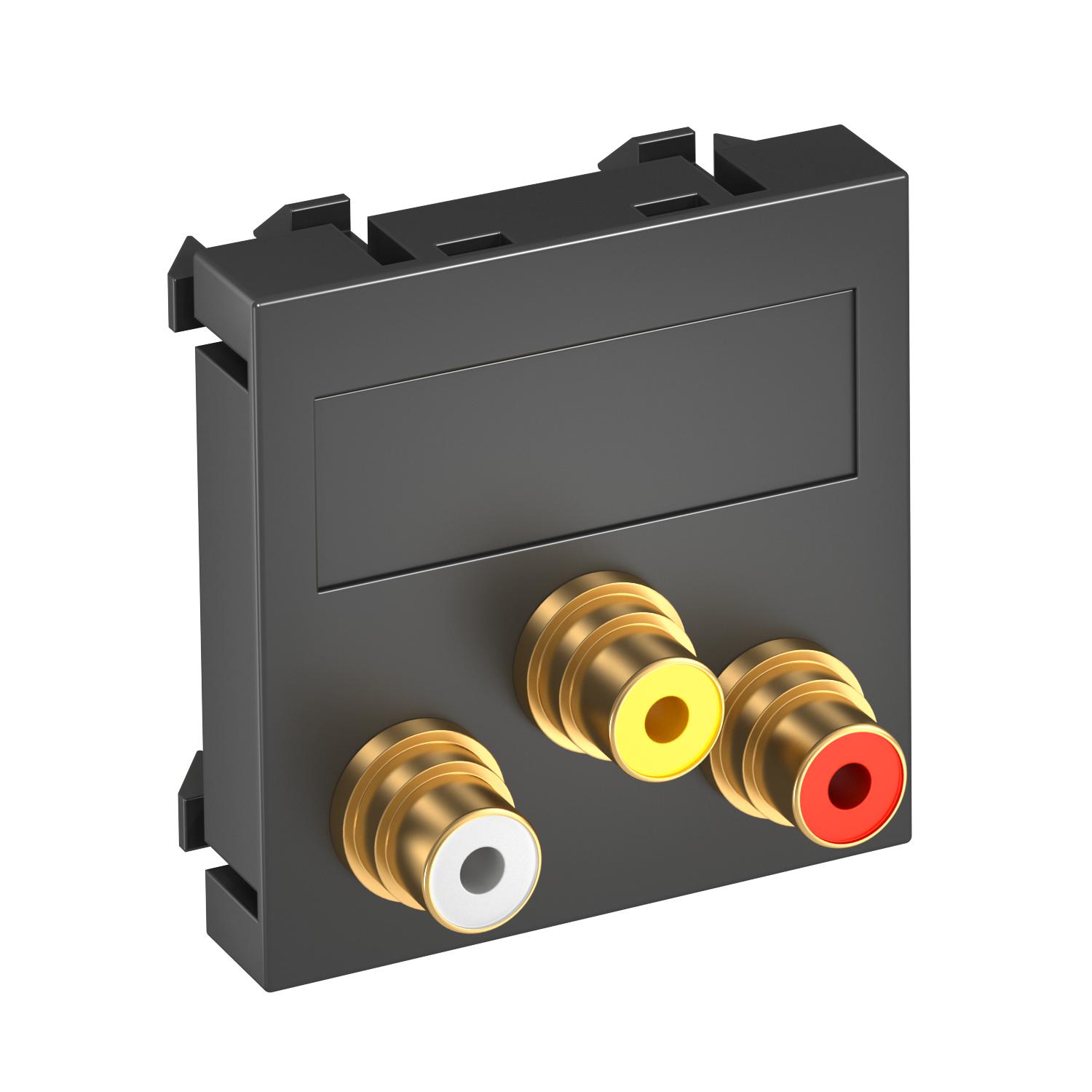 Suporte multimédia Áudio/Vídeo 3x Ficha, fêmea-fêmea 45x45mm Policarbonato cinzento antracite RAL 7021
