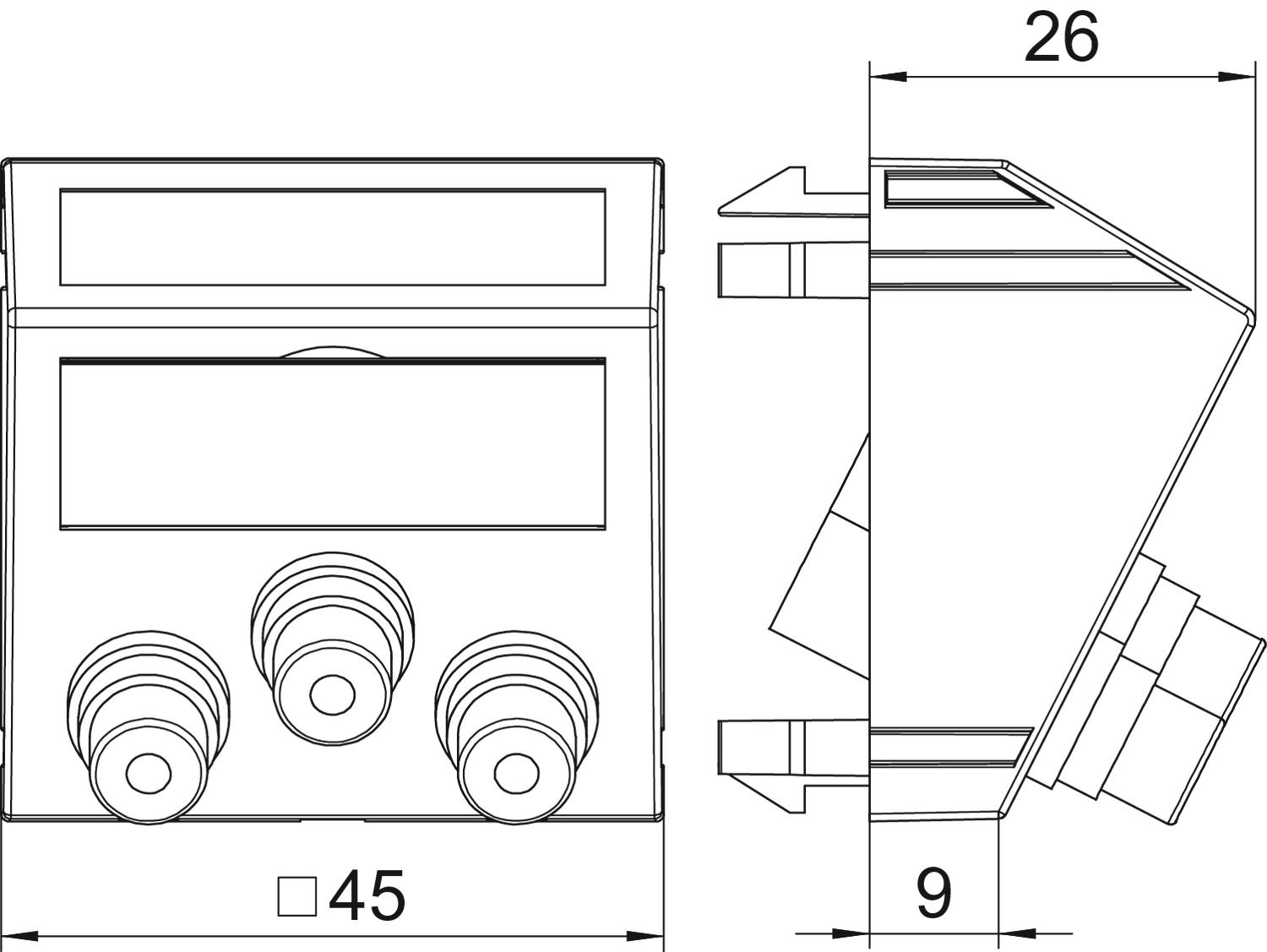 Suporte multimédia Áudio/Vídeo 3x Ficha, fêmea-fêmea 45x45mm Policarbonato cinzento antracite RAL 7021 – Imagem 2 de 3