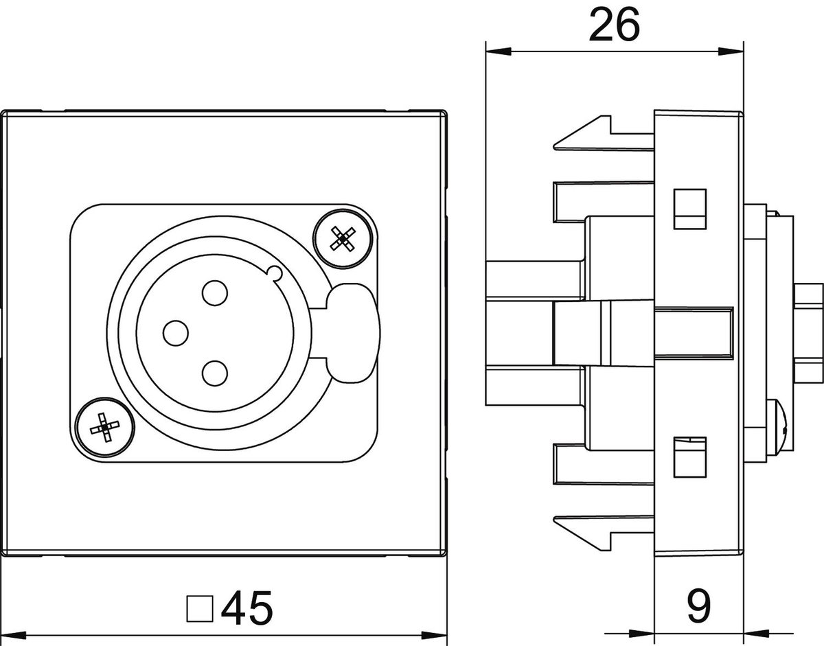 Suporte multimédia XLR 3-polos Tomada com ligação roscada 45x45mm Policarbonato branco puro RAL 9010 – Imagem 2 de 3