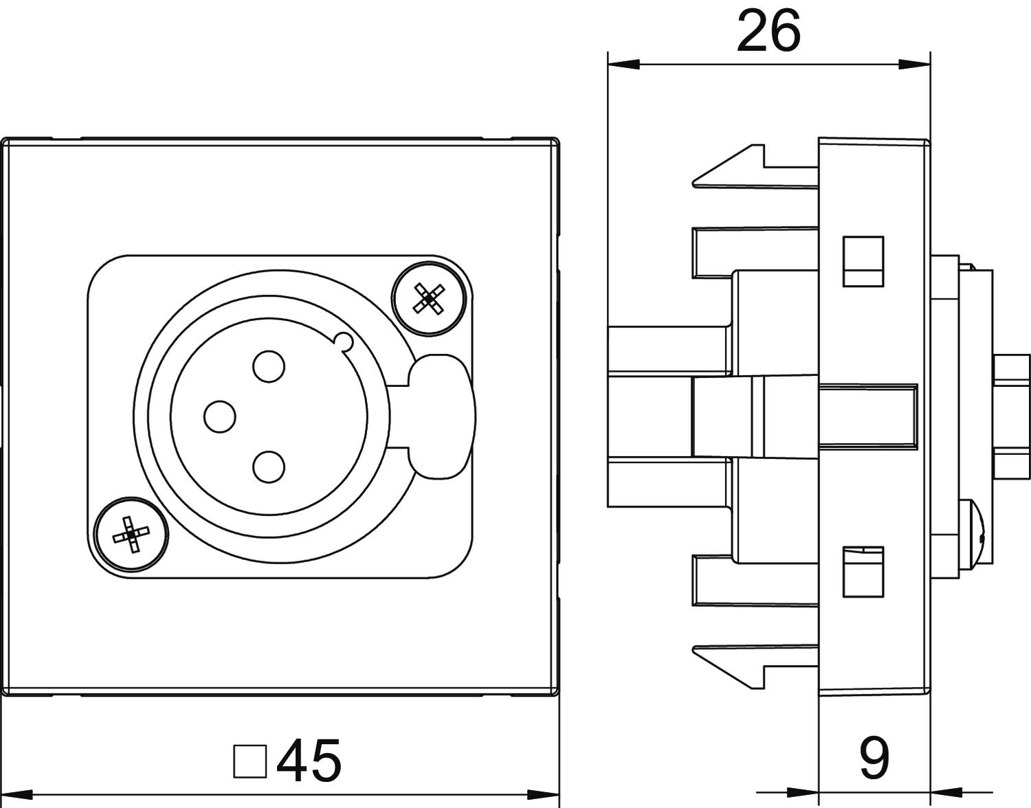 Suporte multimédia XLR 3-polos Tomada com ligação roscada 45x45mm Policarbonato cinzento antracite RAL 7021 – Imagem 2 de 3
