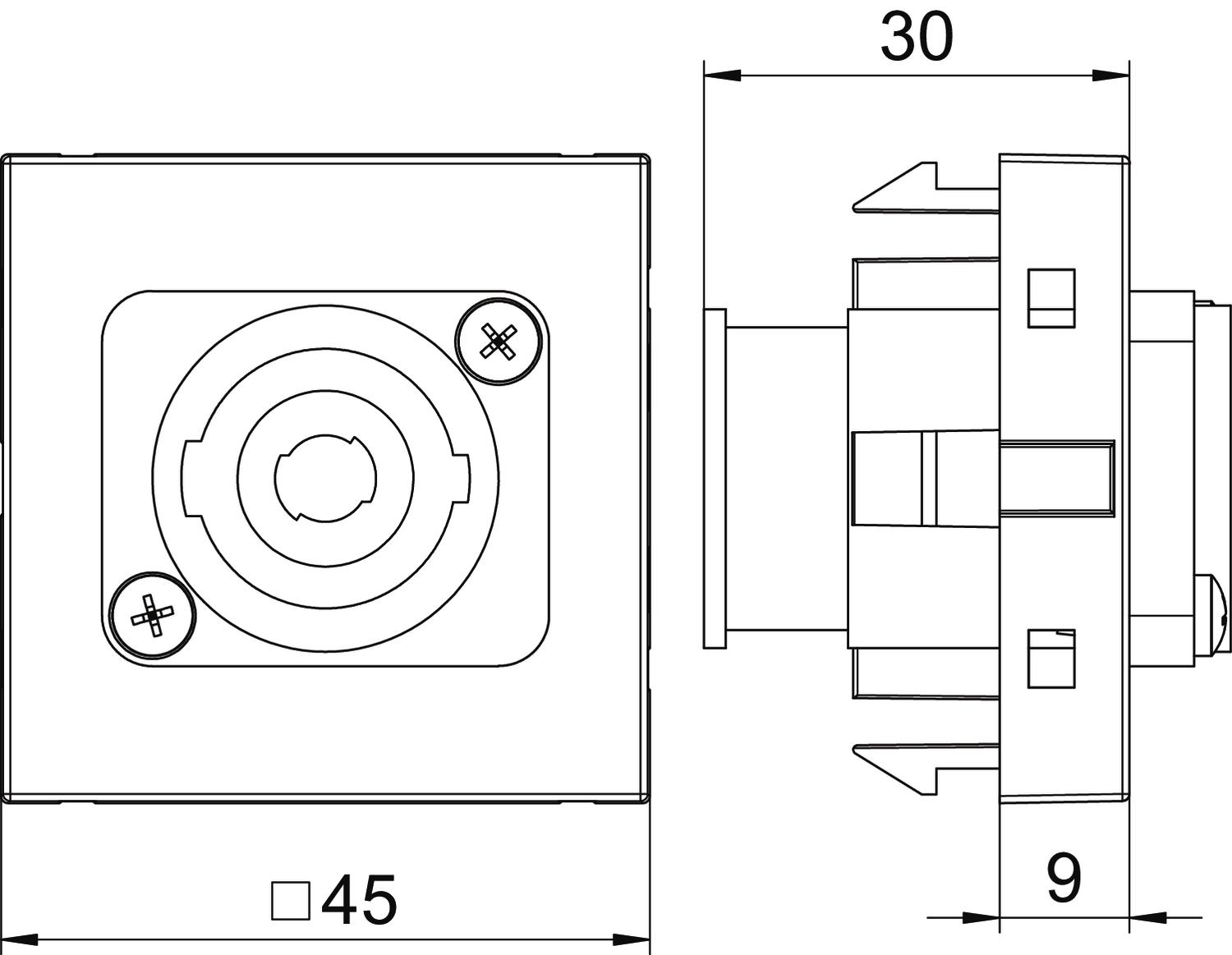 Suporte multimédia Speakon Tomada com ligação roscada 45x45mm Policarbonato alumínio lacado – Imagem 2 de 3