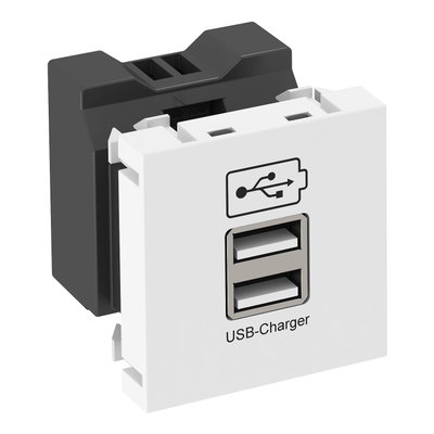 Carregador USB com corrente de 2,1 A 45x45mm Policarbonato branco puro RAL 9010