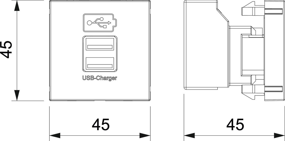 Carregador USB com corrente de 2,1 A 45x45mm Policarbonato cinzento antracite RAL 7021 – Imagem 2 de 3