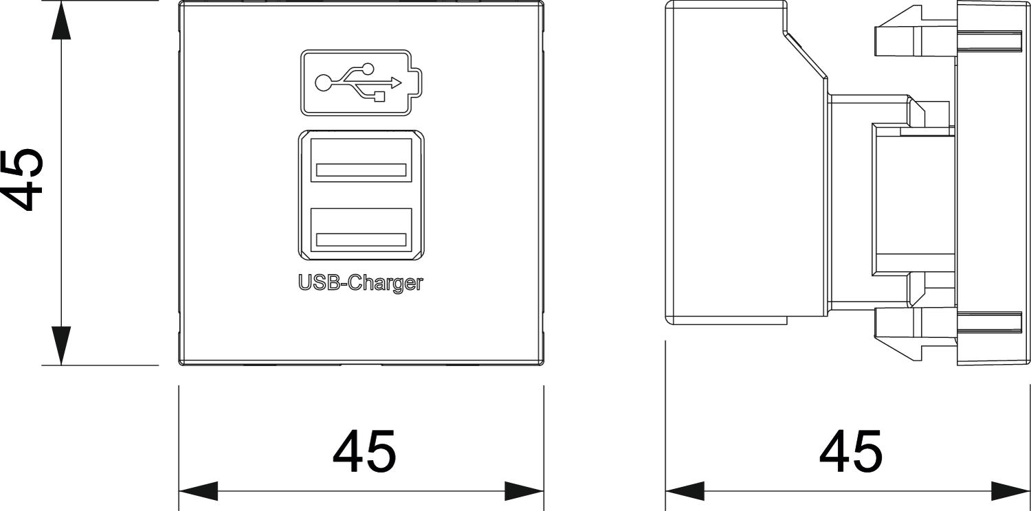 Carregador USB com corrente de 2,1 A 45x45mm Policarbonato cinzento antracite RAL 7021 – Imagem 2 de 3
