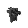 Bloco de distribuição T 1 entrada/2 saídas de 3 polos preto