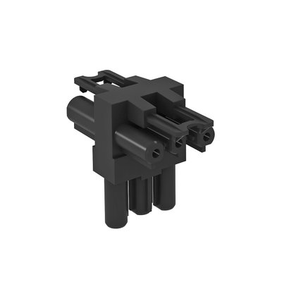 Bloco de distribuição T 1 entrada/2 saídas de 3 polos preto