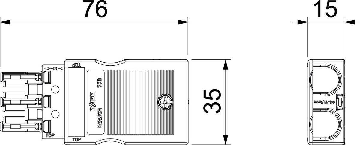 Tomada de corrente 3 polos, WINSTA 76x35x15 Poliamida preto – Imagem 2 de 2