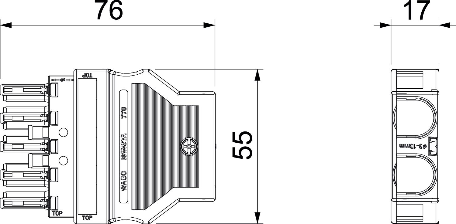 Tomada de corrente 5 polos, WINSTA 76x55x17 Poliamida preto – Imagem 2 de 2