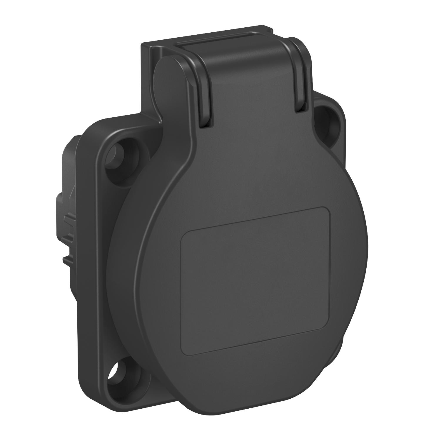 Tomada simples 0° Alvéolos protegidos, com tampa 50x61mm preto