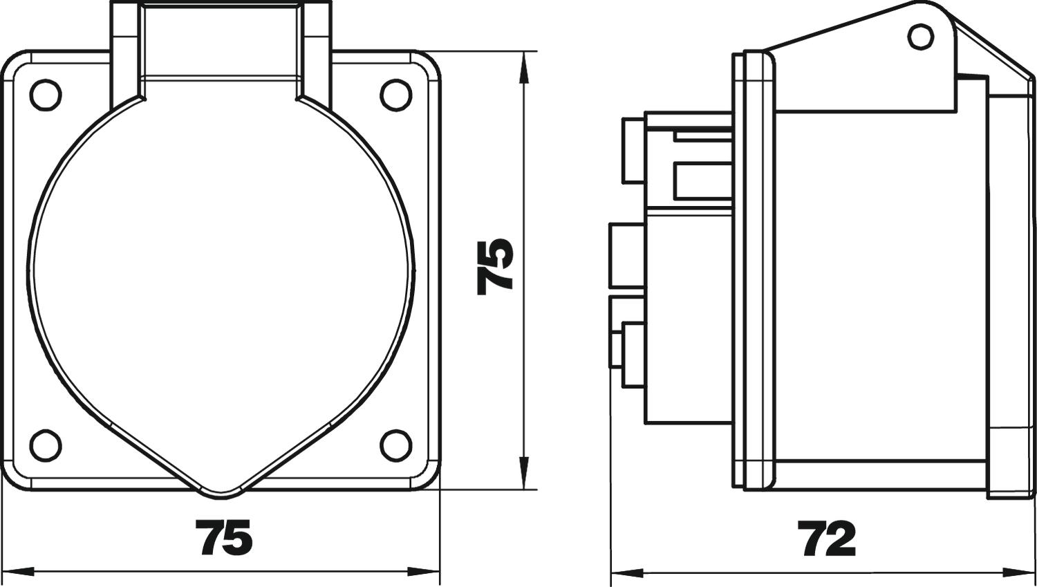 Tomada 3 polos +N+PE 400 V 16 A 75x75x72 – Imagem 2 de 2