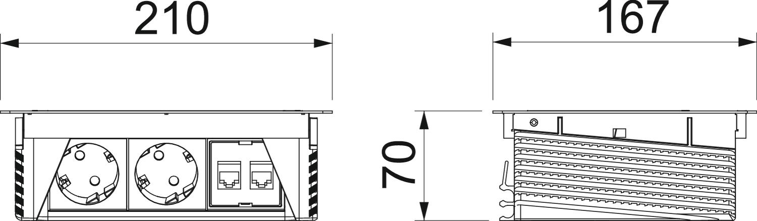 Deskbox, oscilante para montagem embutida em mesa 210x167x68 Aço inoxidável, livre de ferrugem A2 1.4301 – Imagem 2 de 2