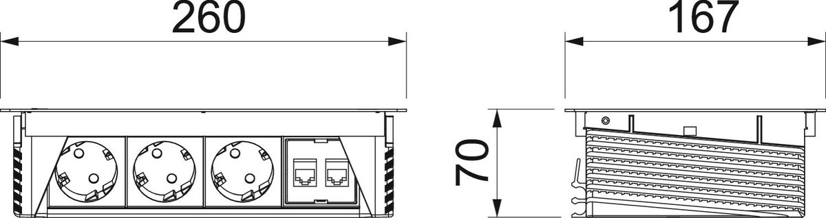 Deskbox, oscilante para montagem embutida em mesa 260x167x68 Aço inoxidável, livre de ferrugem A2 1.4301 – Imagem 2 de 2