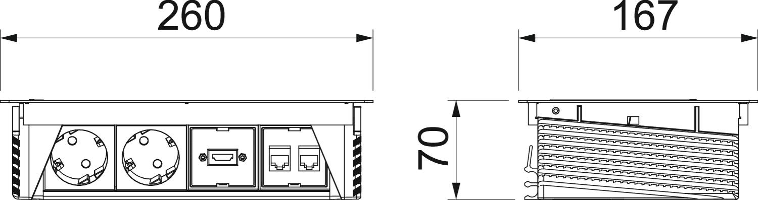 Deskbox, oscilante para montagem embutida em mesa 260x167x68 Aço inoxidável, livre de ferrugem A2 1.4301 – Imagem 2 de 2