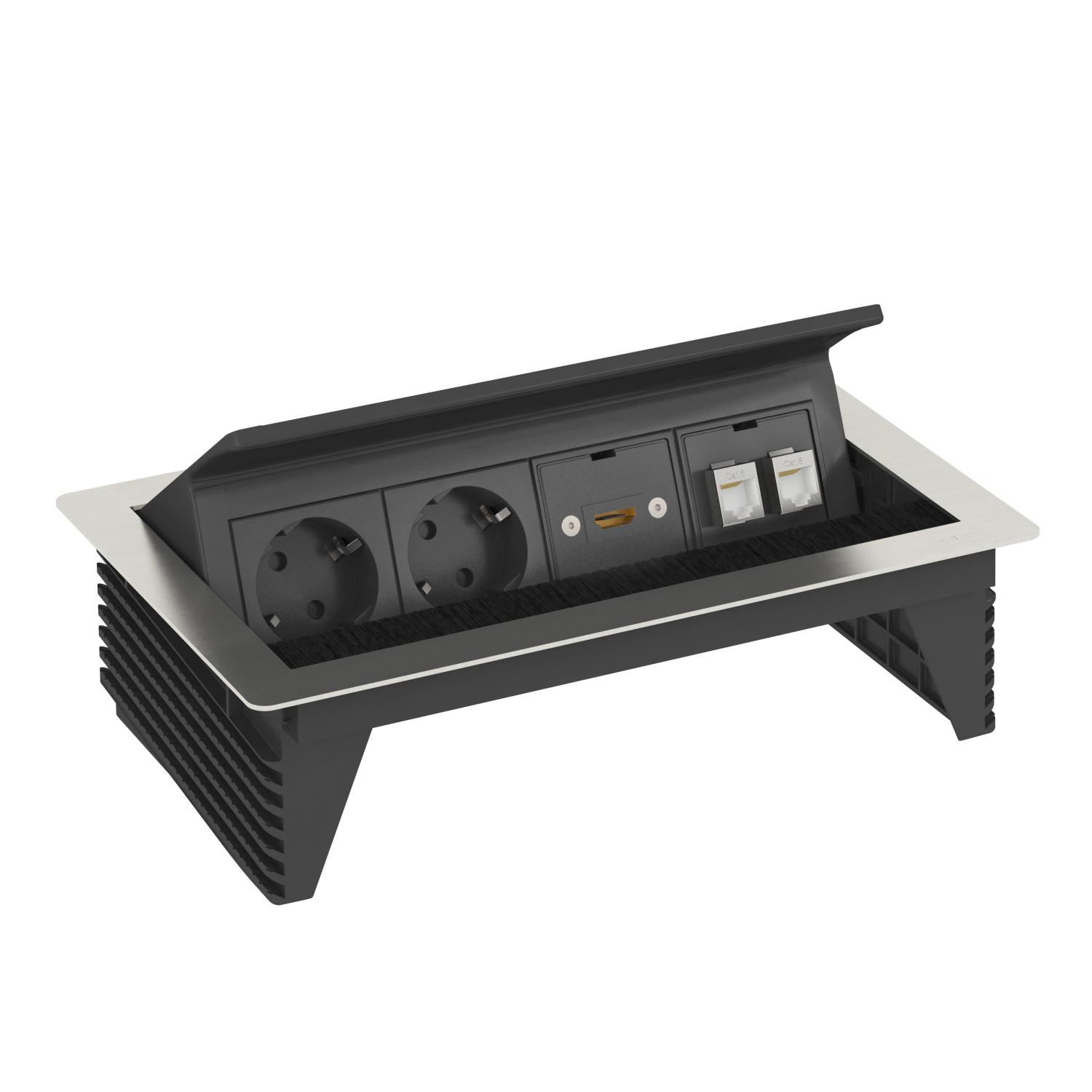 Deskbox, oscilante para montagem embutida em mesa 260x167x68 Aço inoxidável, livre de ferrugem A2 1.4301