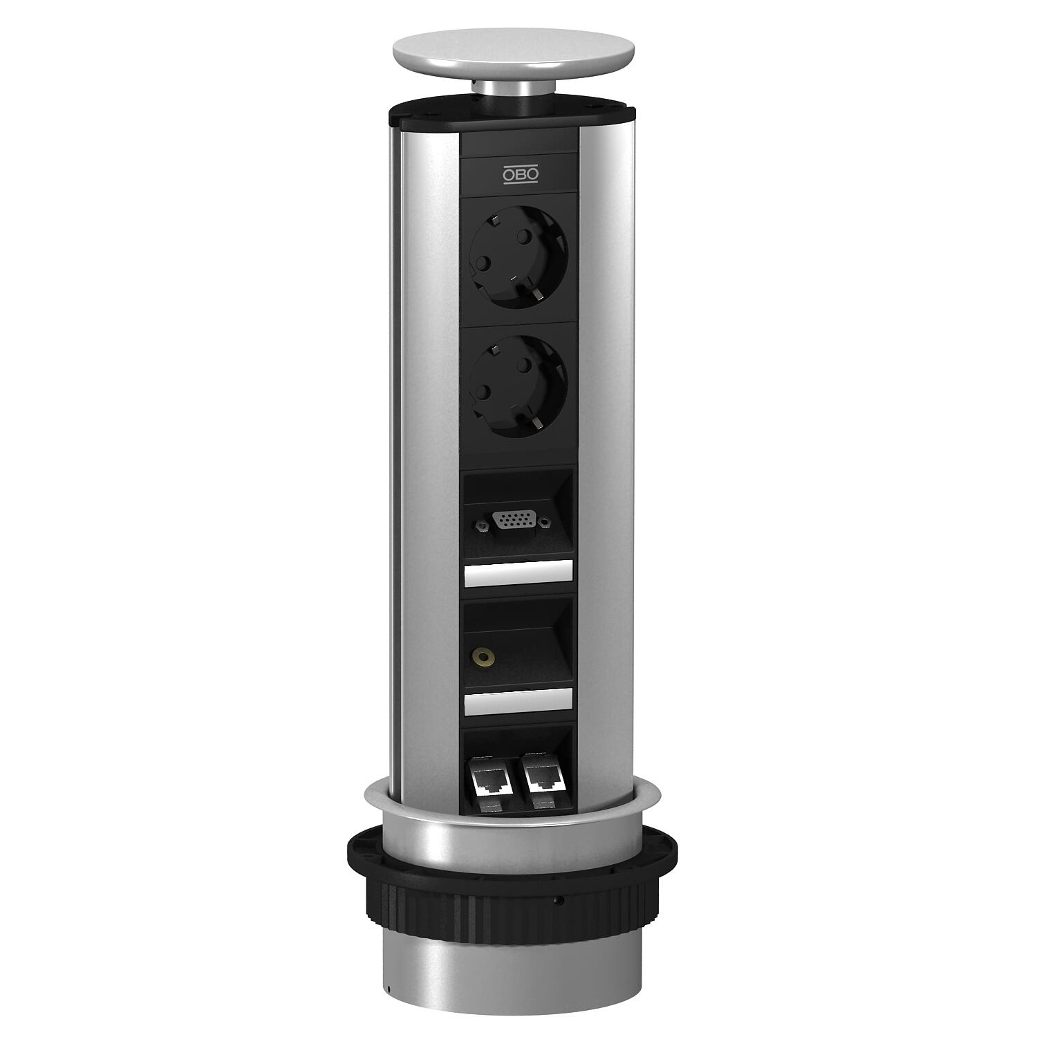 Deskbox, retrátil para montagem em mesas Alumínio anodizado alumínio