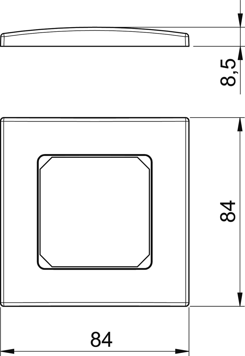 Espelho 50mm encaixe frontal, simples 84x84mm Policarbonato branco puro RAL 9010 – Imagem 2 de 3