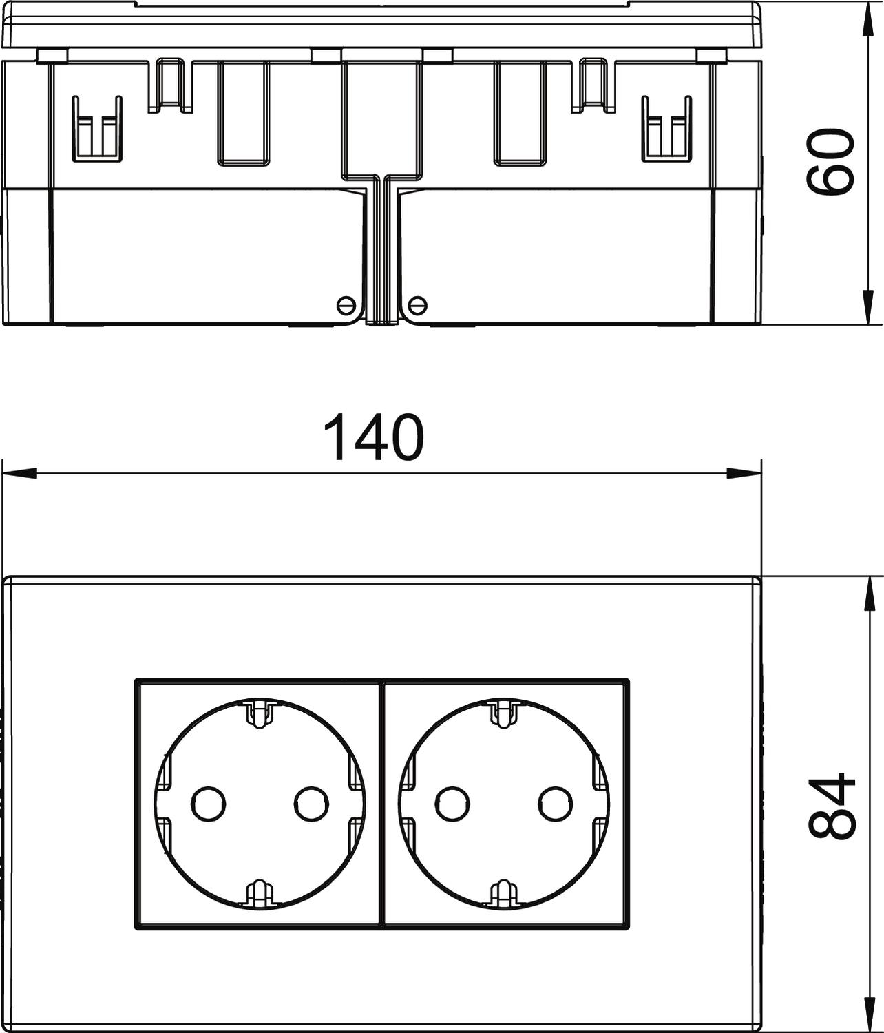 Unidade de tomadas Modul 45, duplo 84x140x59mm Policarbonato branco puro RAL 9010 – Imagem 2 de 2