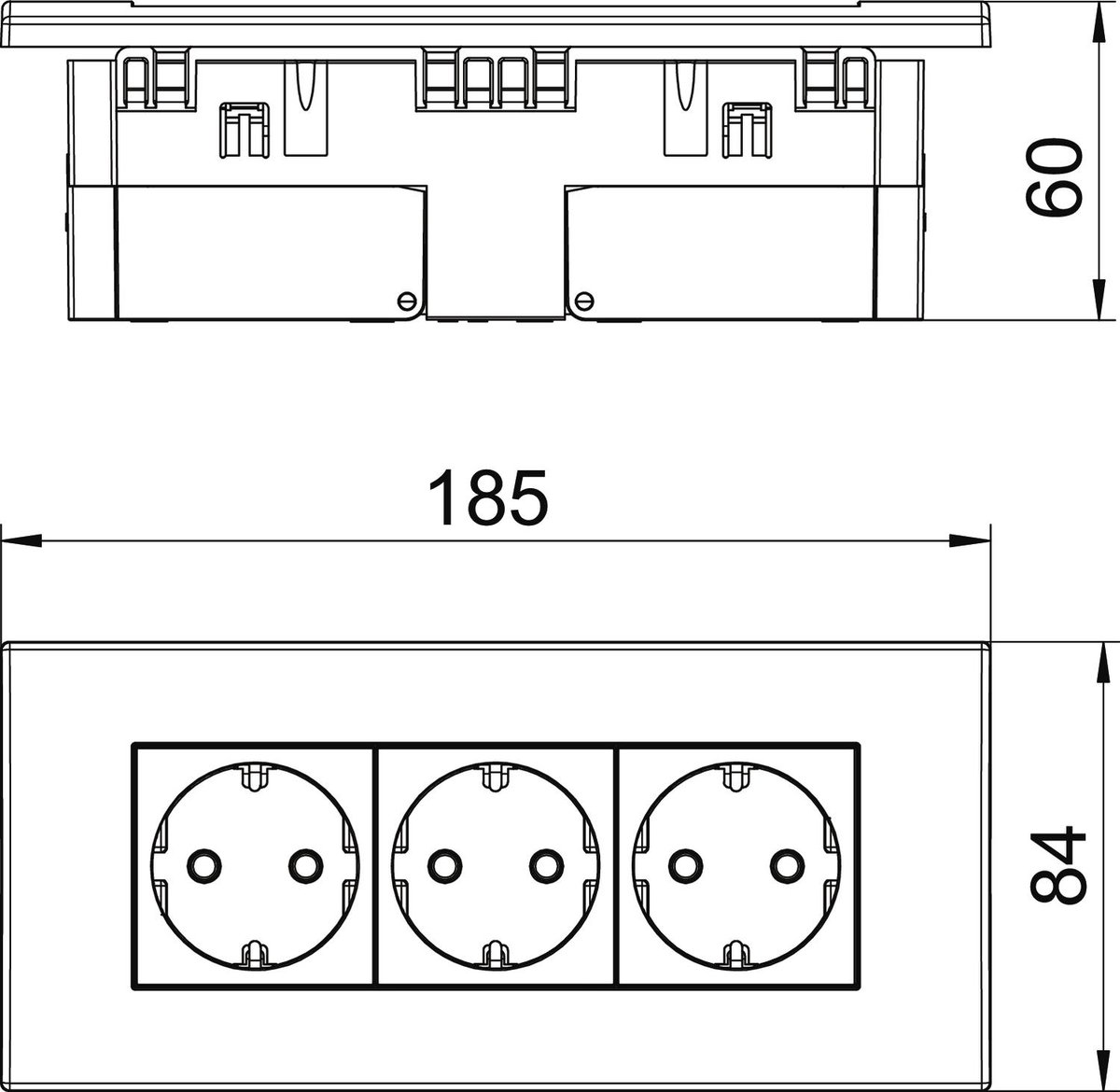 Unidade de tomadas Modul 45, triplo 84x185x59mm Policarbonato vermelho RAL 3001 – Imagem 2 de 2