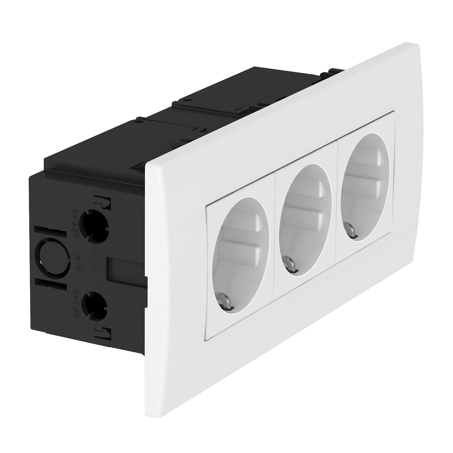 Unidade de tomadas Modul 45, triplo 84x185x59mm Policarbonato branco puro RAL 9010