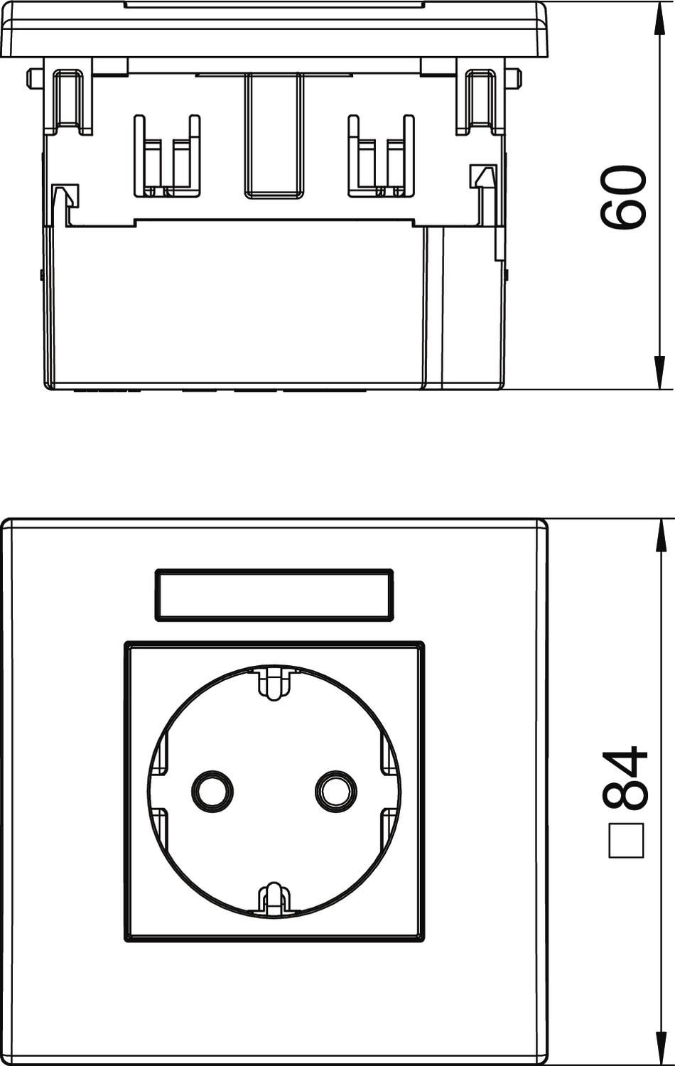 Unidade de tomadas Modul 45, simples 84x84x59mm Policarbonato branco puro RAL 9010 – Imagem 2 de 2