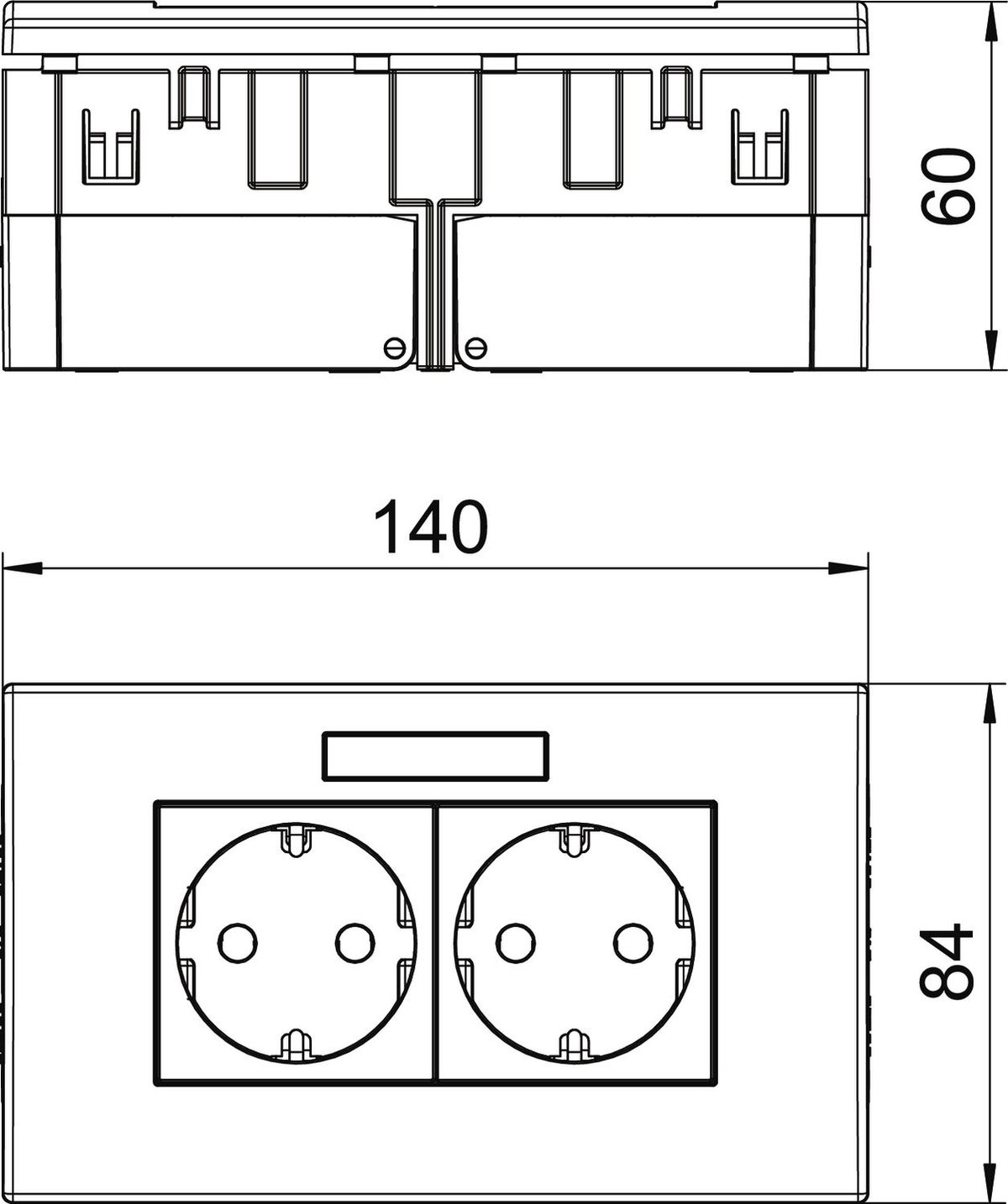 Unidade de tomadas Modul 45, duplo 84x140x59mm Policarbonato branco puro RAL 9010 – Imagem 2 de 2