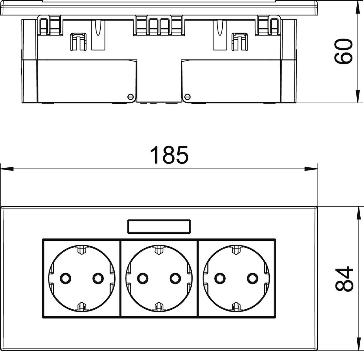 Unidade de tomadas Modul 45, triplo 84x185x59mm Policarbonato branco puro RAL 9010 – Imagem 2 de 2