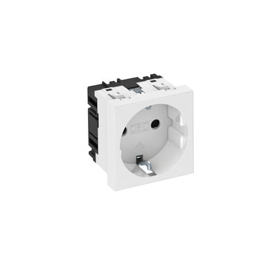 Tomada 0°, simples Alvéolos protegidos 250V, 10/16A Policarbonato branco puro RAL 9010