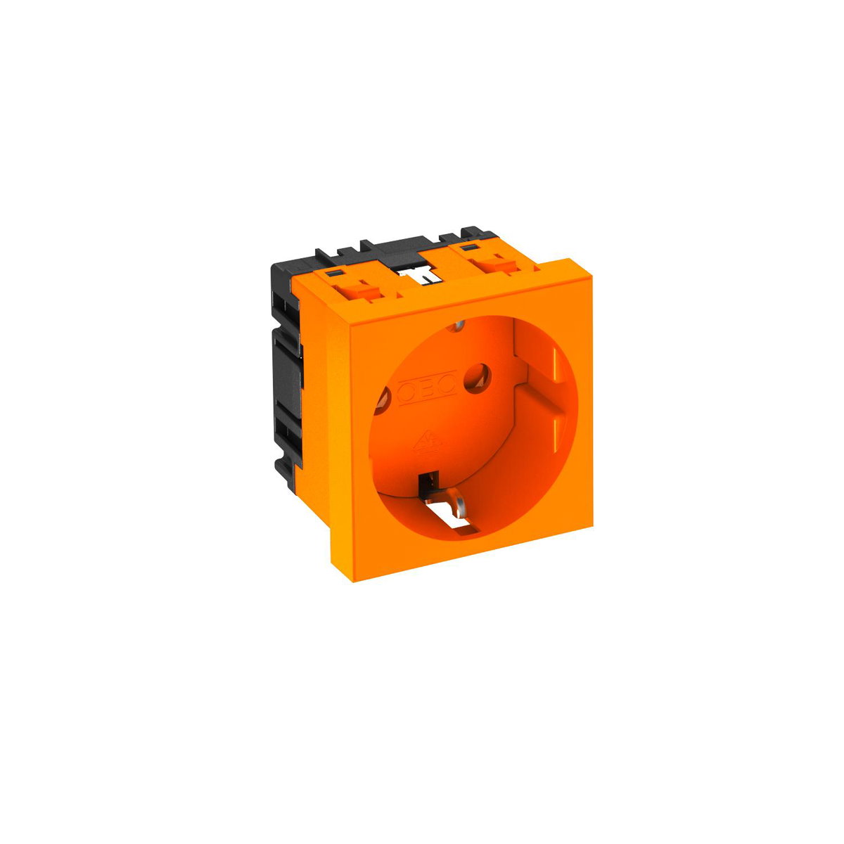 Tomada 0°, simples Alvéolos protegidos 250V, 10/16A Policarbonato cor de laranja RAL 2004