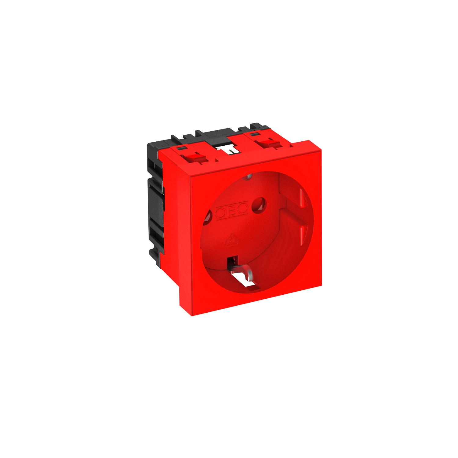 Tomada 0°, simples Alvéolos protegidos 250V, 10/16A Policarbonato vermelho RAL 3001