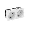Tomada 0°, dupla Alvéolos protegidos 250V, 10/16A Policarbonato branco puro RAL 9010