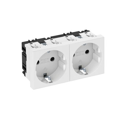Tomada 0°, dupla Alvéolos protegidos 250V, 10/16A Policarbonato branco puro RAL 9010