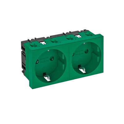 Tomada 0°, dupla Alvéolos protegidos 250V, 10/16A Policarbonato verde menta RAL 6029