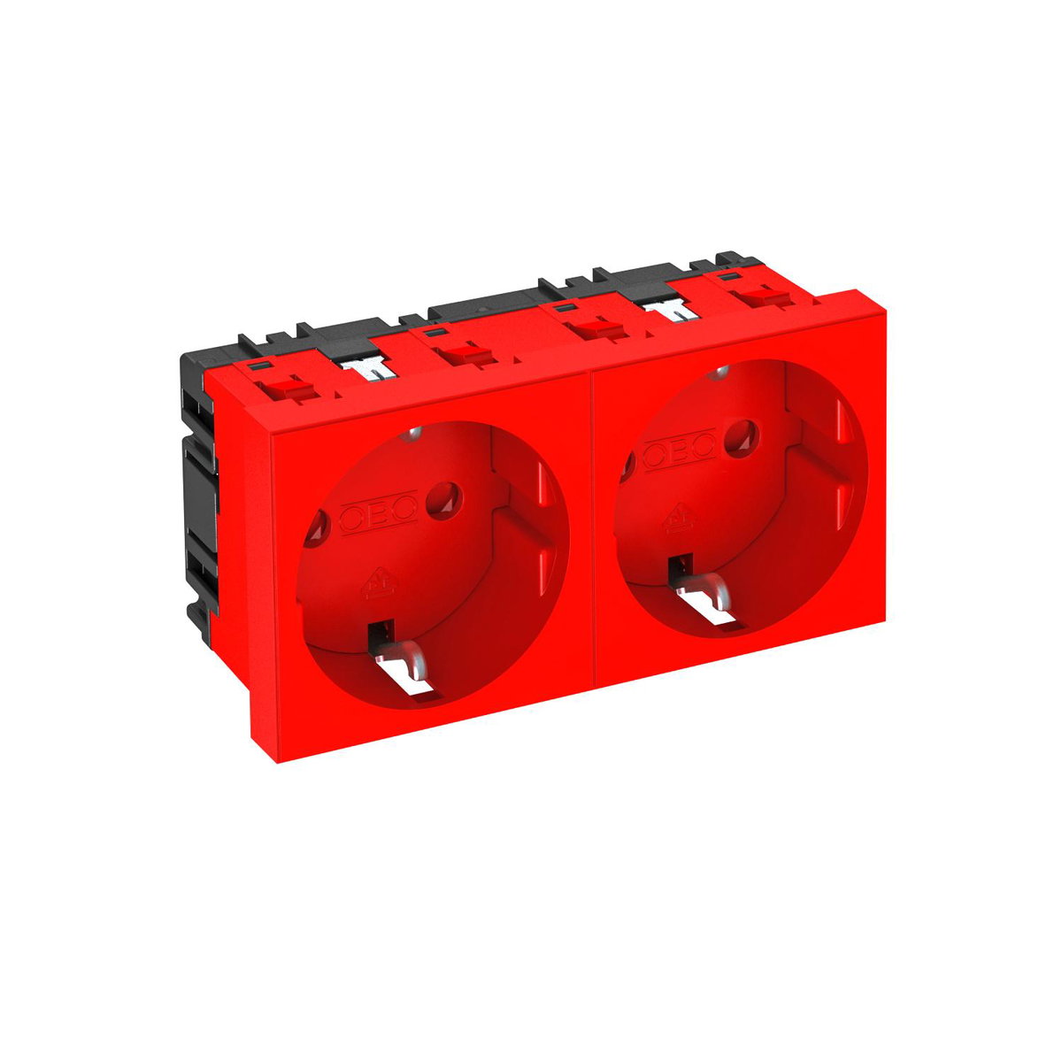 Tomada 0°, dupla Alvéolos protegidos 250V, 10/16A Policarbonato vermelho RAL 3001
