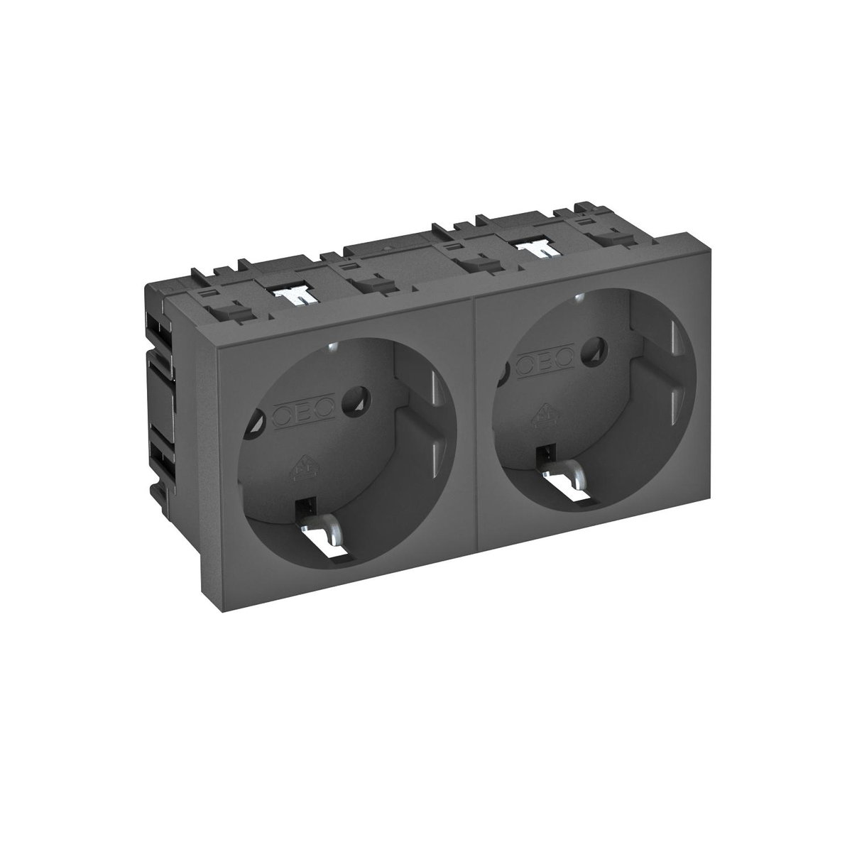 Tomada 0°, dupla Alvéolos protegidos 250V, 10/16A Policarbonato cinzento antracite RAL 7021