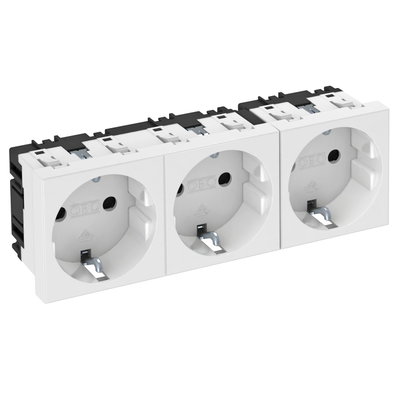 Tomada 0°, tripla Alvéolos protegidos 250V, 10/16A Policarbonato branco puro RAL 9010