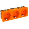 Tomada 0°, tripla Alvéolos protegidos 250V, 10/16A Policarbonato cor de laranja RAL 2004