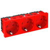 Tomada 0°, tripla Alvéolos protegidos 250V, 10/16A Policarbonato vermelho RAL 3001